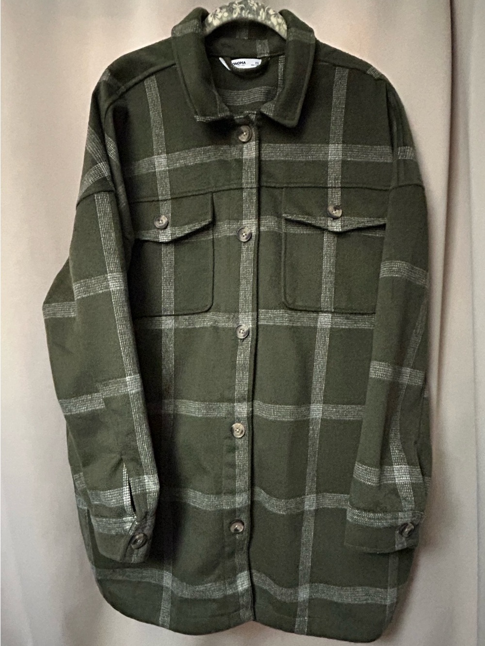 Sonoma Olive Green Plaid Shirt Jacket